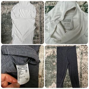 UNIQLO HEATTECH 2 White Long Sleeve and 1 Gray Leggings Set
